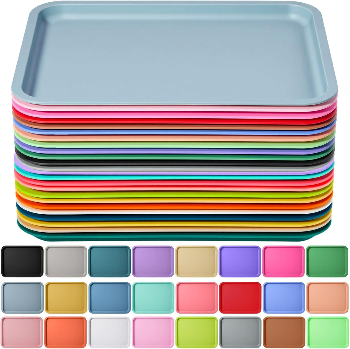 24 Pcs Plastic Fast Food Trays Bulk Colorful Restaurant Serving Trays Cafeteria Rectangular Plastic Serving Platter