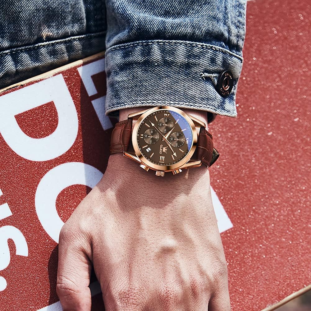Men's Casual Leather Watch, Big Face Chronograph Watch for Men, Fashion Easy to Read Dress Watch, Men's Waterproof