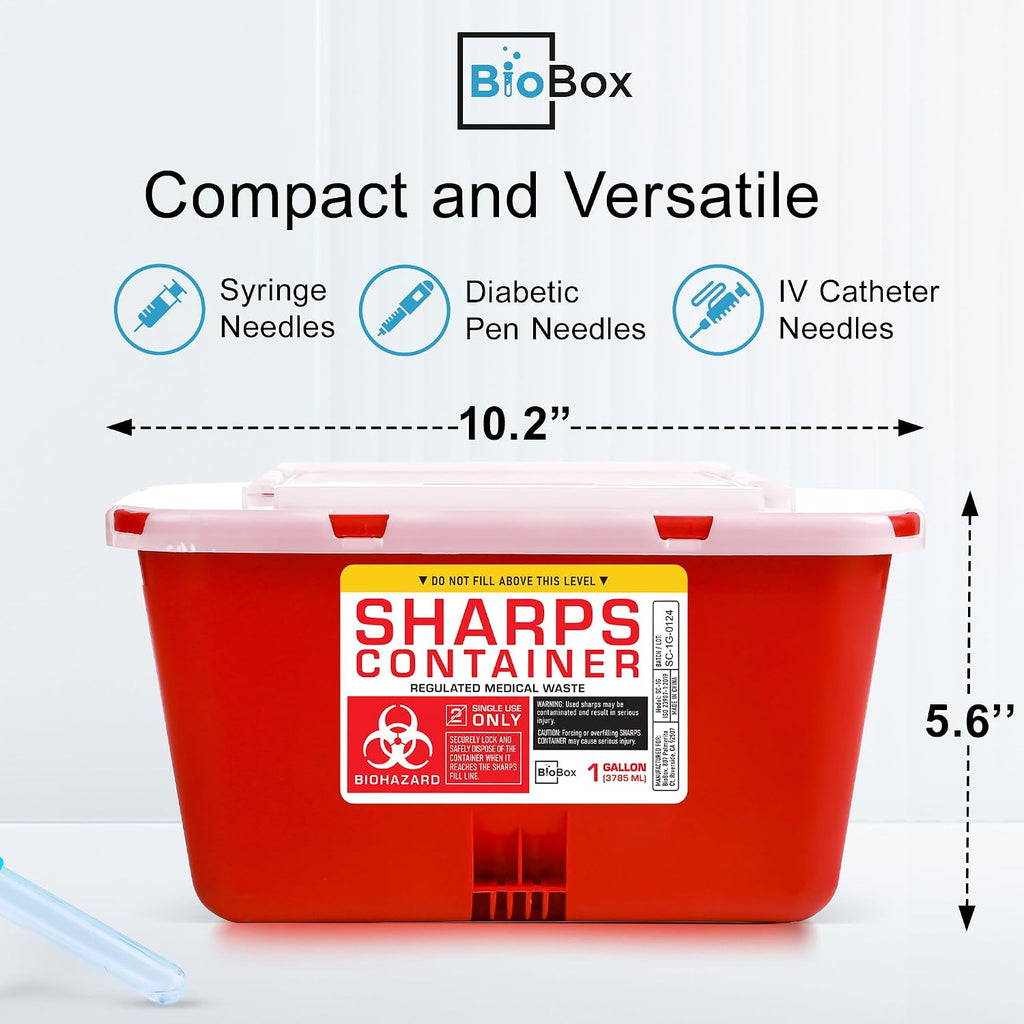 Sharps Container - Large Sharps Containers for Home Use, Needle Disposal | 1 Gallon (Pack of 1), Puncture-Resistant