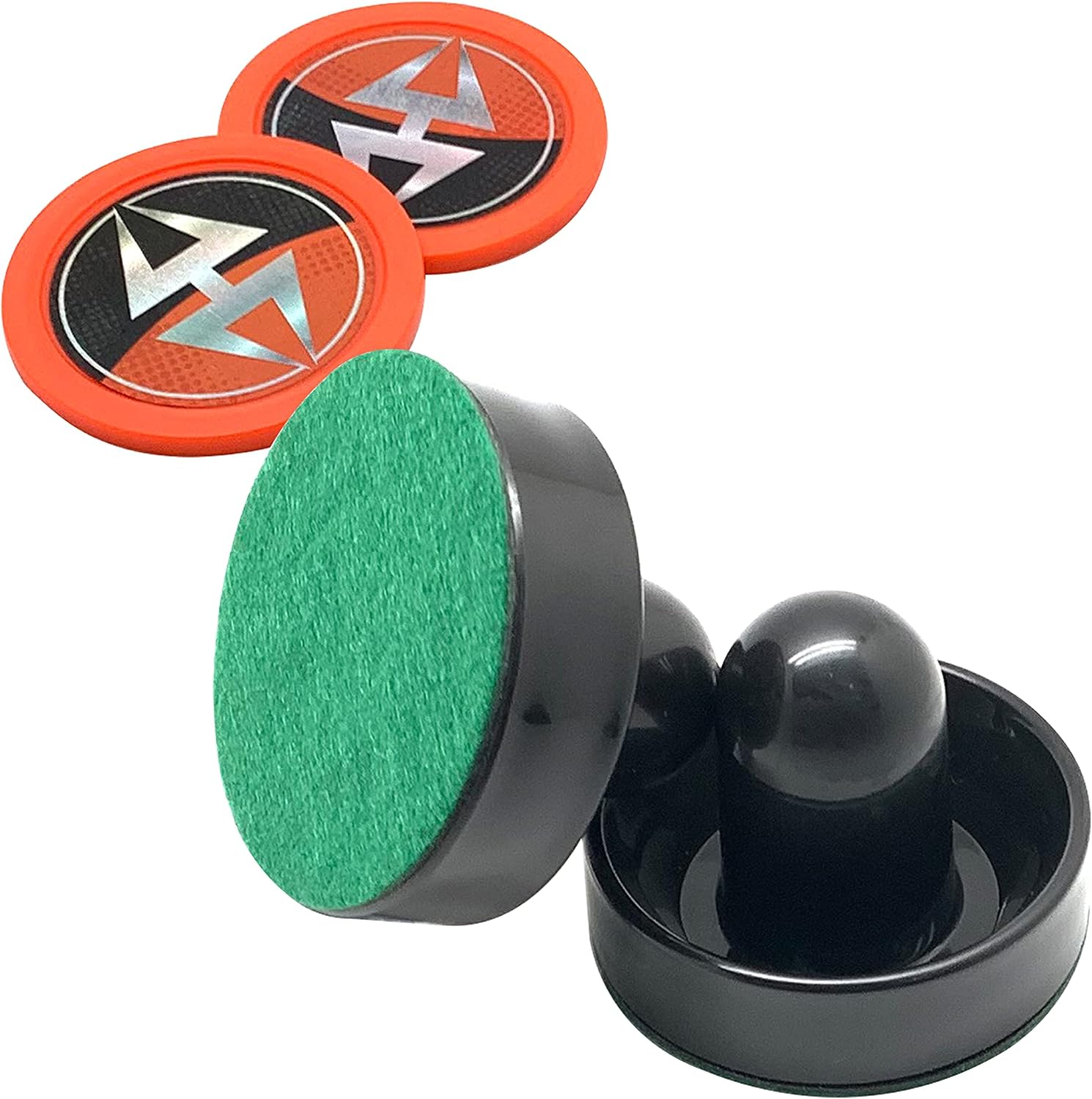 Arcade Air Hockey 3-in Strikers and 2.5-in Pucks - Black and Orange