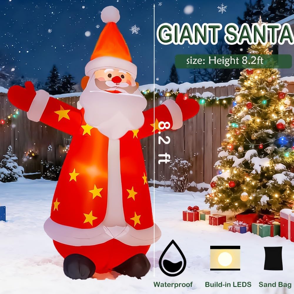 8FT Christmas Inflatables Santa Claus Outdoor Yard Decorations, Christmas Blow up Santa with LED Lights, Winter