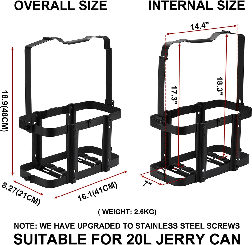 Lockable Jerry Gas Can Holder Rack, 5 Gallon / 20 Liter Steel Jerry Can Mount Brackets, Metal Fuel & Gasolina