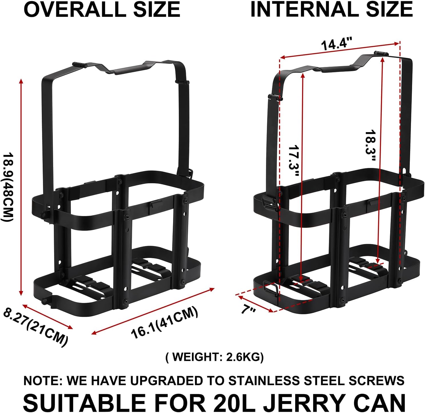 Lockable Jerry Gas Can Holder Rack, 5 Gallon / 20 Liter Steel Jerry Can Mount Brackets, Metal Fuel & Gasolina