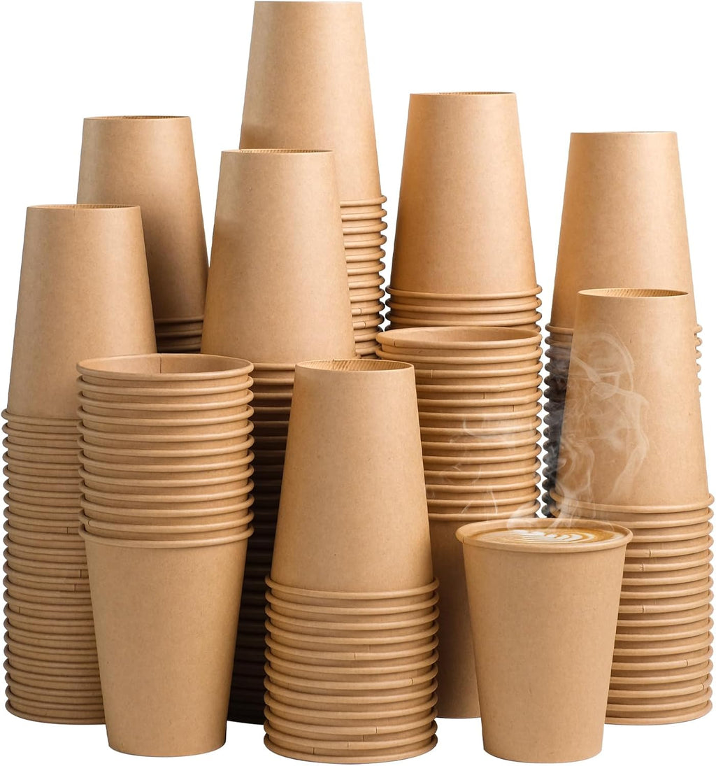 300 Pack 12 oz Kraft Paper Cups, Unbleached Disposable Coffee Cups