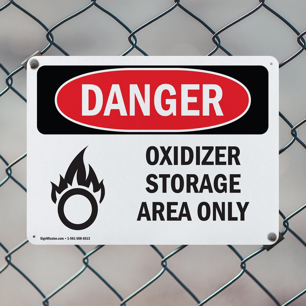 (2 Pack) Oxidizer Storage Area Only OSHA Danger Sign 14 Inch X 10 Inch Plastic Sign, Weather Resistant, UV Protected
