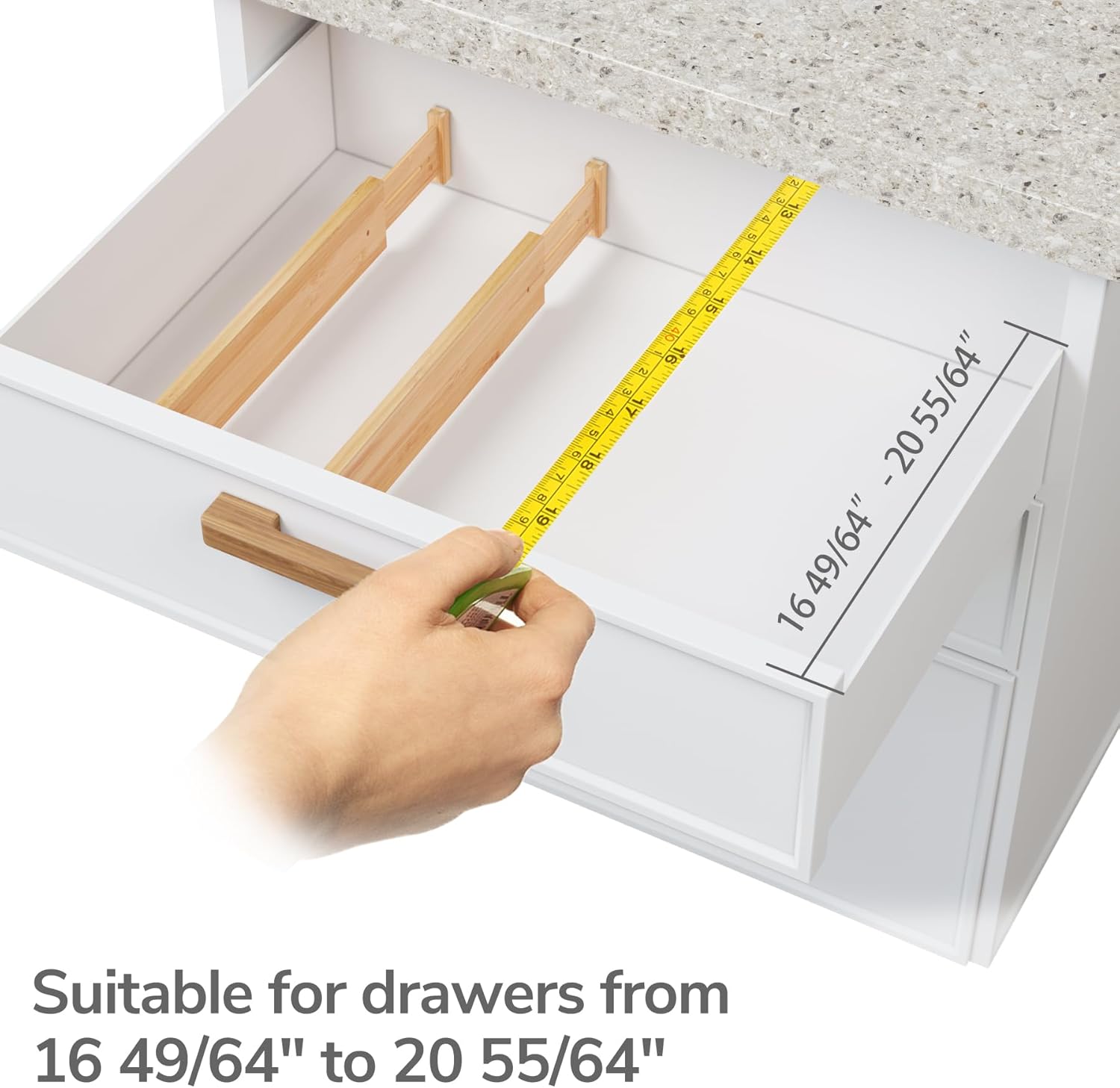 Bamboo Expandable Drawer Dividers – Fits 16.6"–22" Drawers, 2" High, Set of 4 | Spring-Loaded Bamboo Separator for