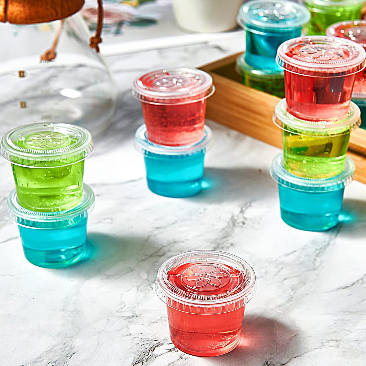400 Sets 1 oz Plastic Portion Cups with Lids, Plastic Sauce Cups with Lids