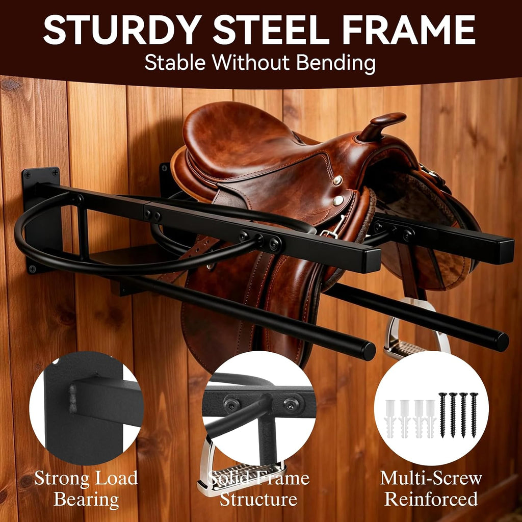 Saddle Rack with Pad Bar, Heavy-Duty Wall Mounted Horse Saddle Stand