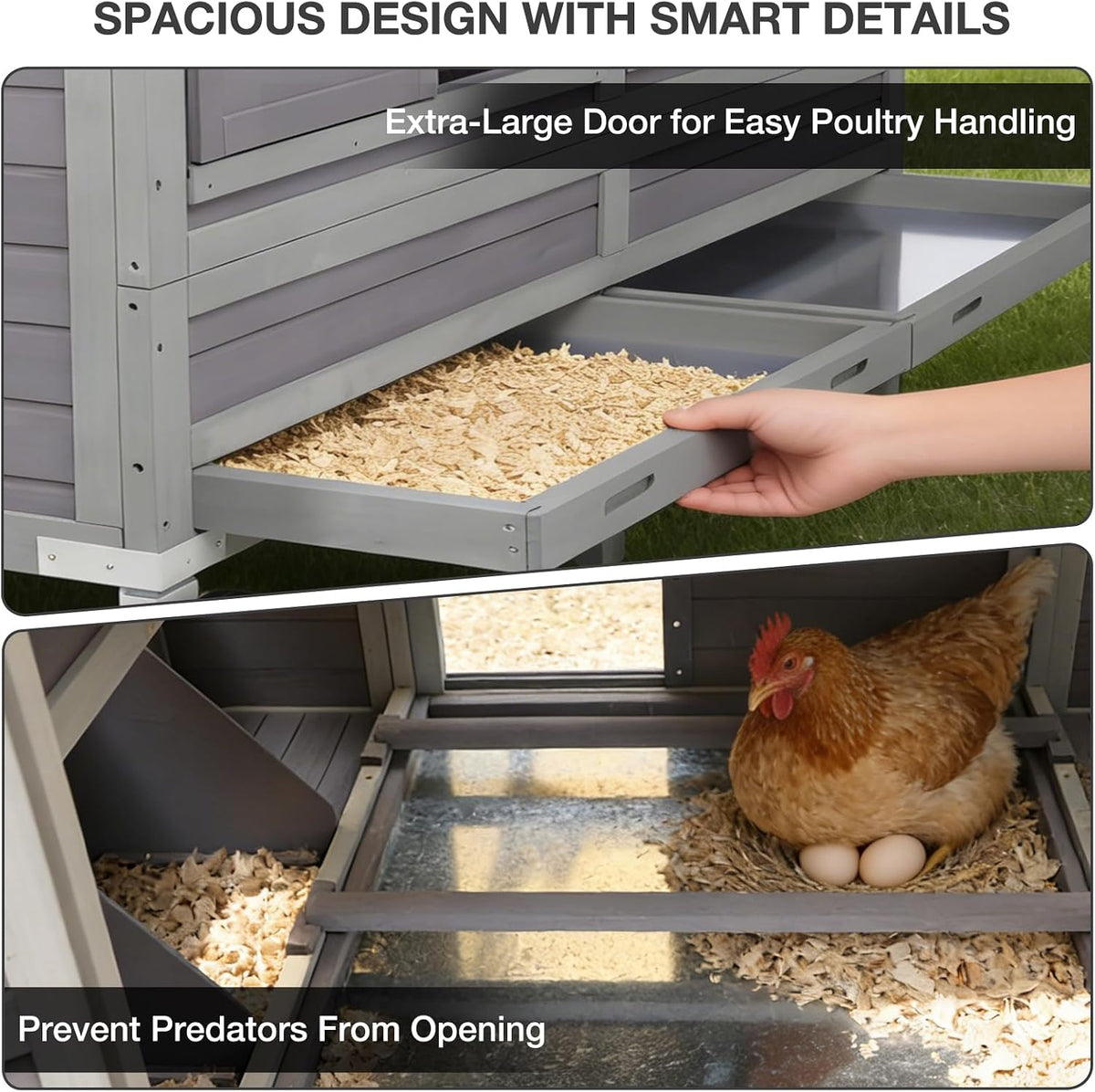 68" Chicken Coop for 8-12 Chickens with Large Wheels, Mobile Wooden Hen House with 4 Nesting Boxes, 4 Perches