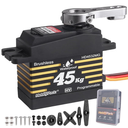 Waterproof 45KG High Torque Servo Motor 8.4V HV RC Servo Brushless Metal Gear Digital Servo with 25T Servo Horn for