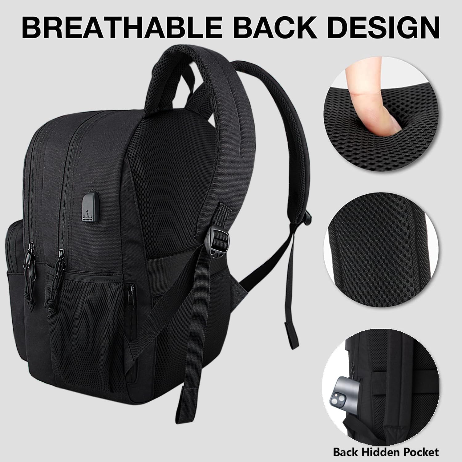 Travel backpack for Men and Women, Anti Theft Laptop Backpack with USB Charging Port for Work, Large Bag for College