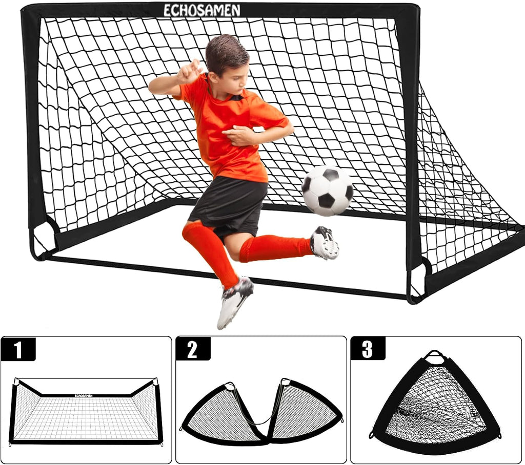 Kids Soccer Goals for Backyard, 2 of 6 x 4 ft Kids Soccer Goal Set Soccer Net with 10 Soccer Cones, Agility Ladder &