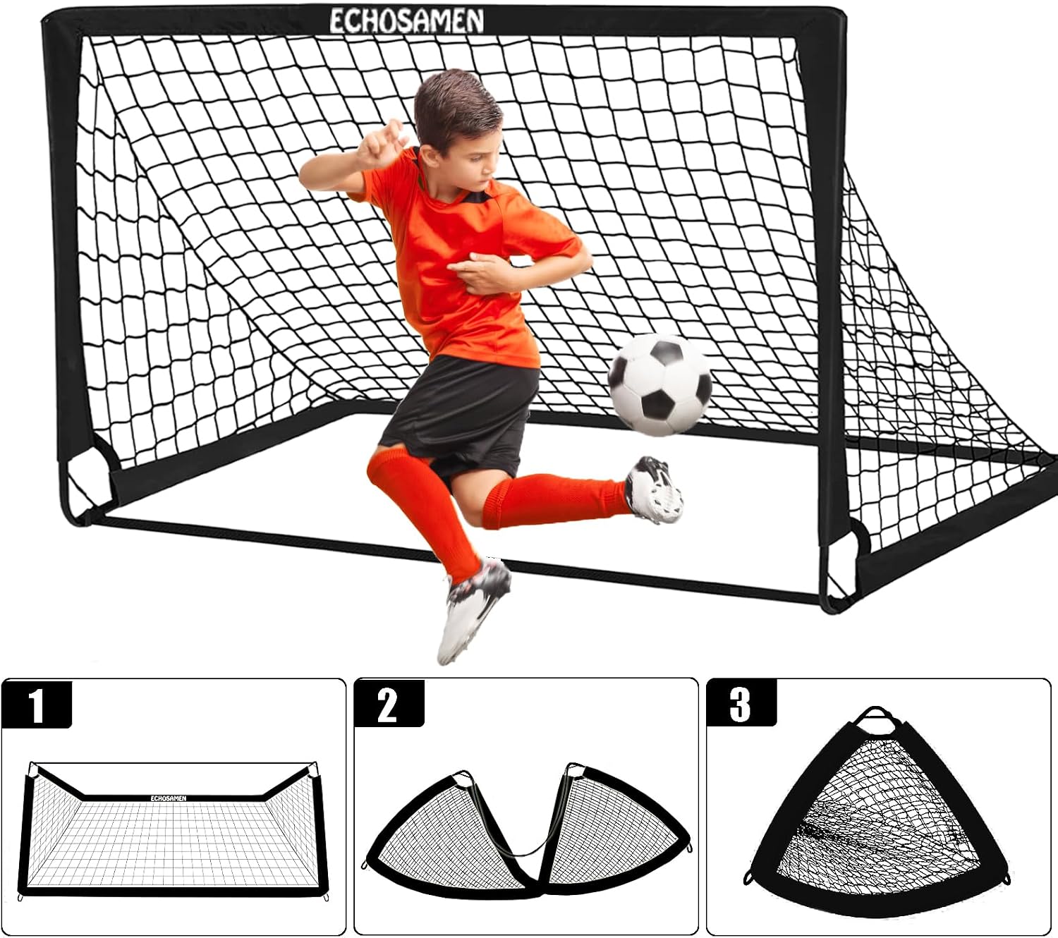 Kids Soccer Goals for Backyard, 2 of 6 x 4 ft Kids Soccer Goal Set Soccer Net with 10 Soccer Cones, Agility Ladder &