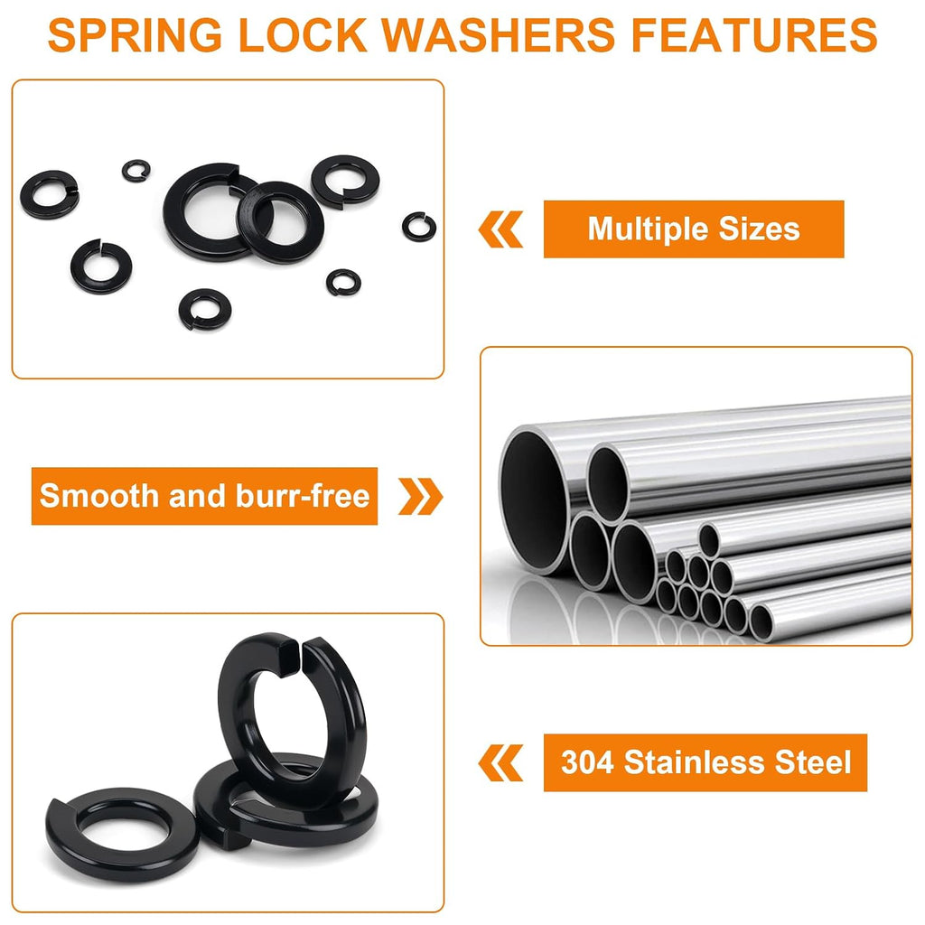 295Pcs Metric & SAE Spring Lock Washer Kit, 304 SS M3-M10 6#-3/8