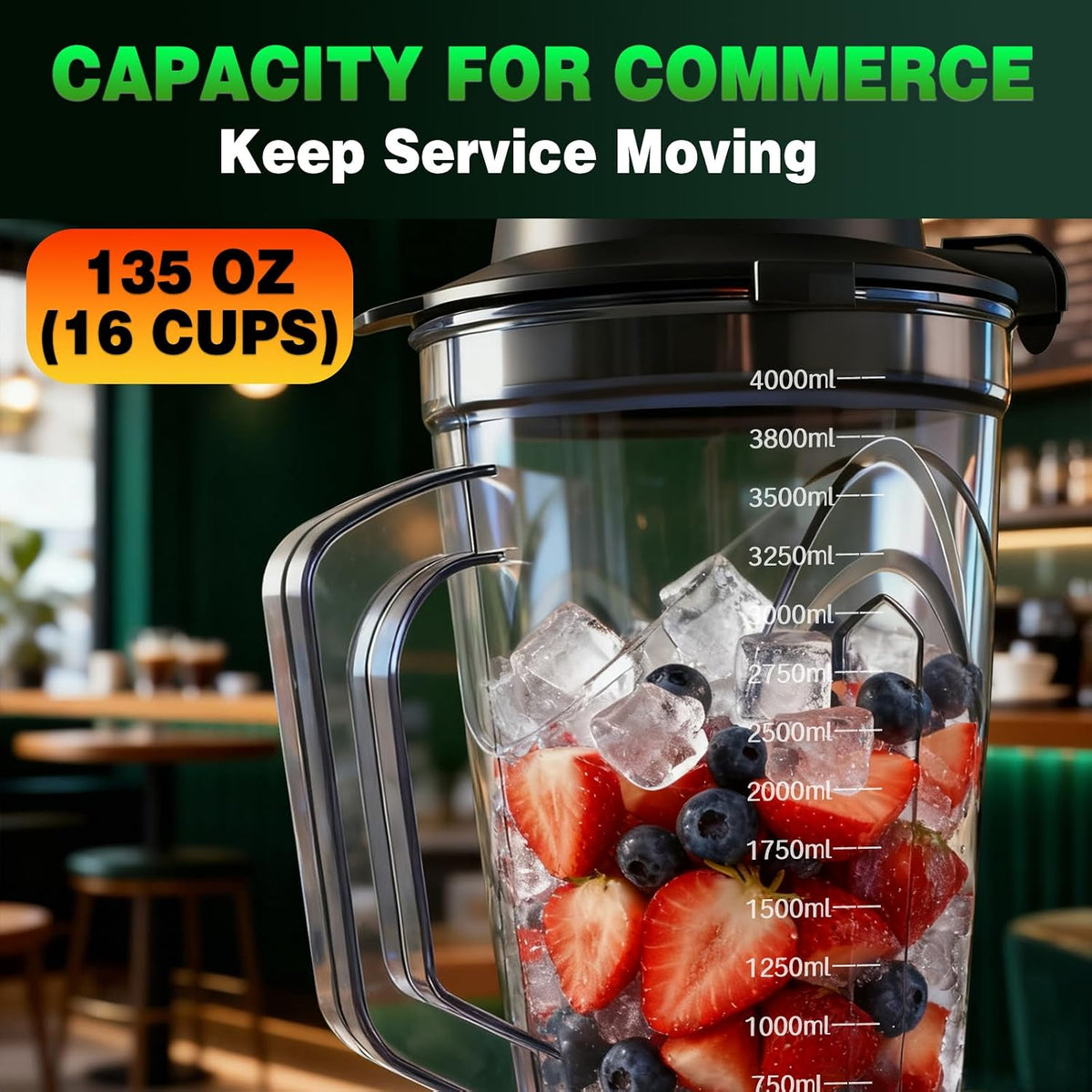 2200W Commercial Blender with Sound Enclosure, 135 oz Large Capacity