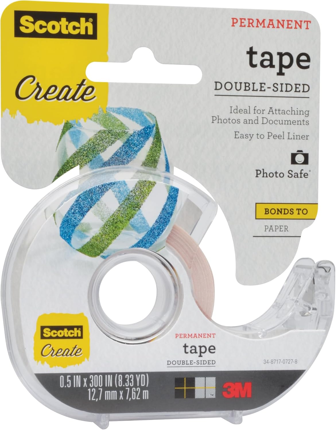 Create Double Sided Tape for Scrapbooking, Crafts, and School Projects, 1/2 in x 300 in, 1 Roll