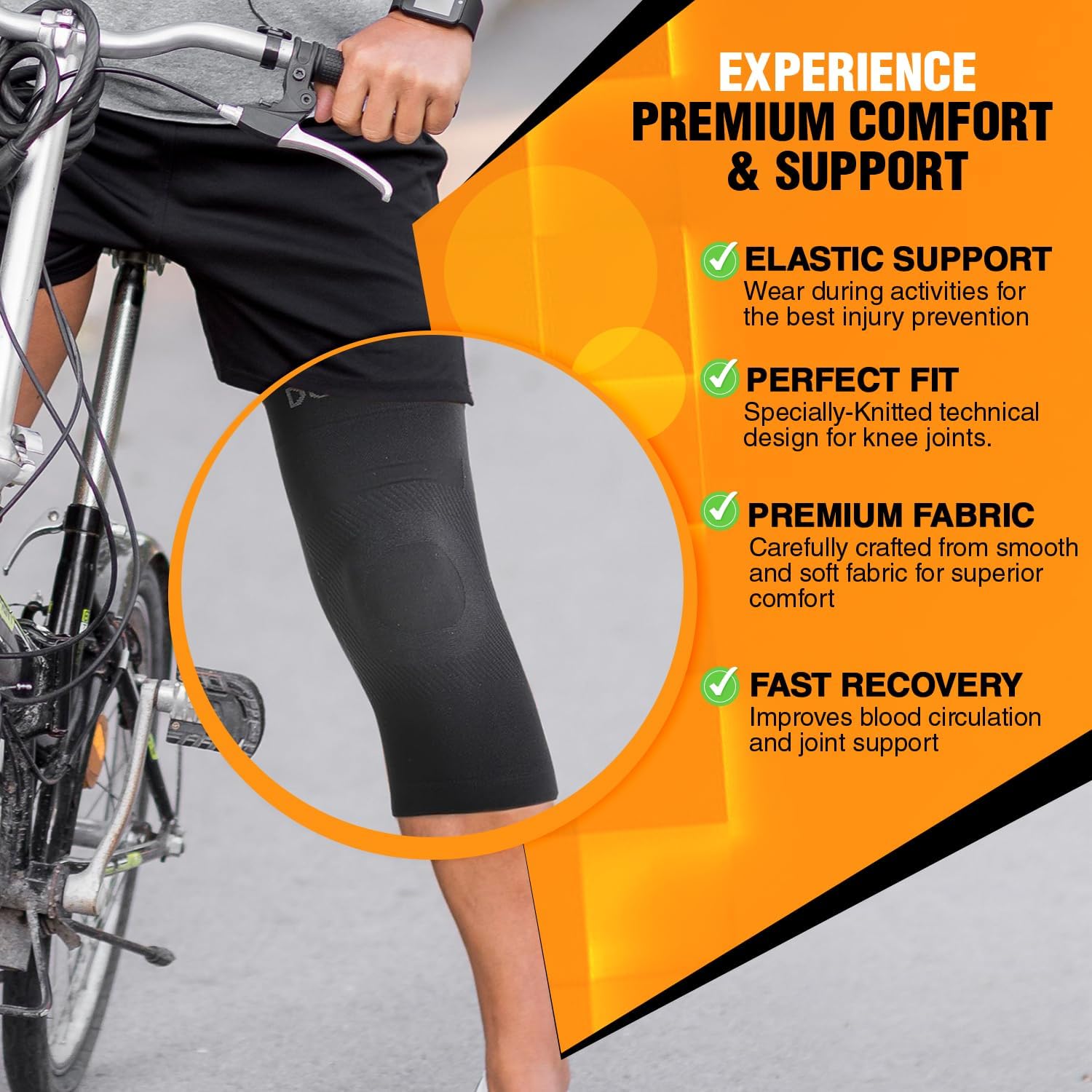 Medium Size - Black | 1 Pair Knee Compression Sleeve & 1 Pair Ankle Brace | Compression Support for Men & Women |