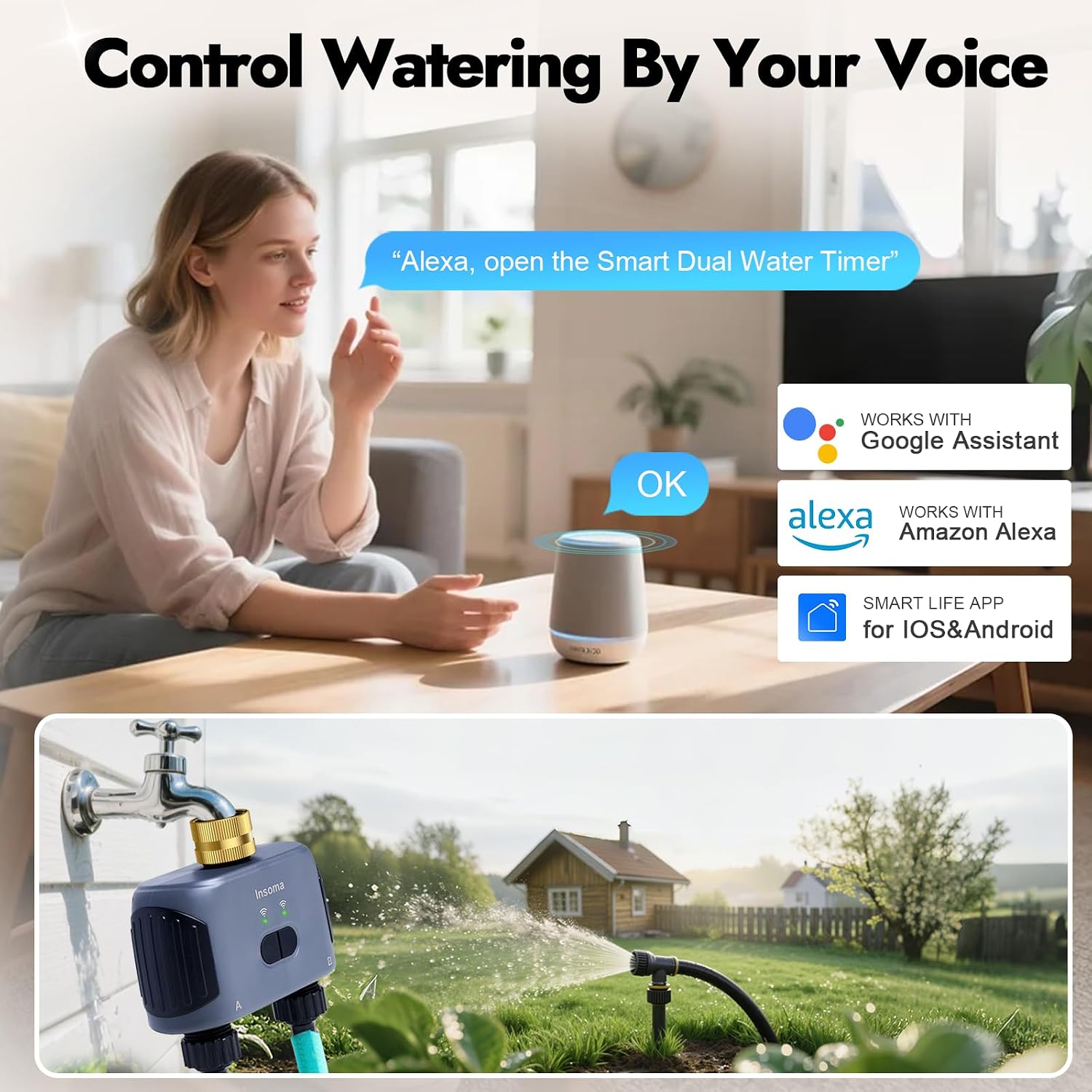 WiFi Water Timer for Garden Hose with Brass Inlet,Smart Hose Timer with WiFi Hub, APP & Voice Control,Up to 20