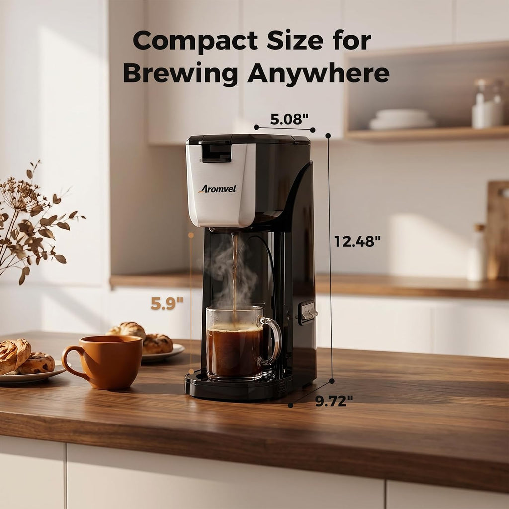 2-in-1 Single Serve Coffee Maker for K Cup Pods & Ground Coffee | 6 to 14 oz Brew Sizes, Adjustable Drip Tray for