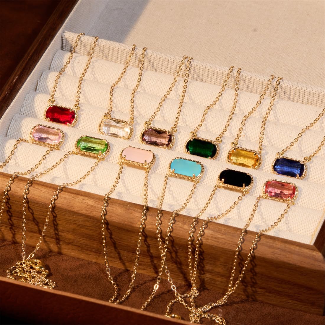 Birthstone Golden Plated Preppy Oval Stone Necklace Trendy Pendant Necklaces Birthday Gifts for Women Mom Wife Friends