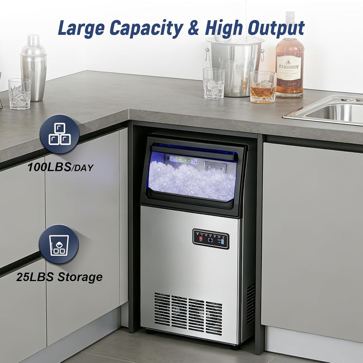 Nugget Ice Maker Machine, 100LBS/24H, 25LBS Capacity