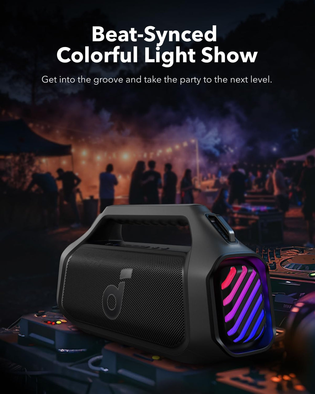 Boom 2 Plus Portable Speaker By Anker, 140W, 2+2 Channel, BassUp 2.0, 20H Playtime, Fast Charge, IPX7 Waterproof, RGB