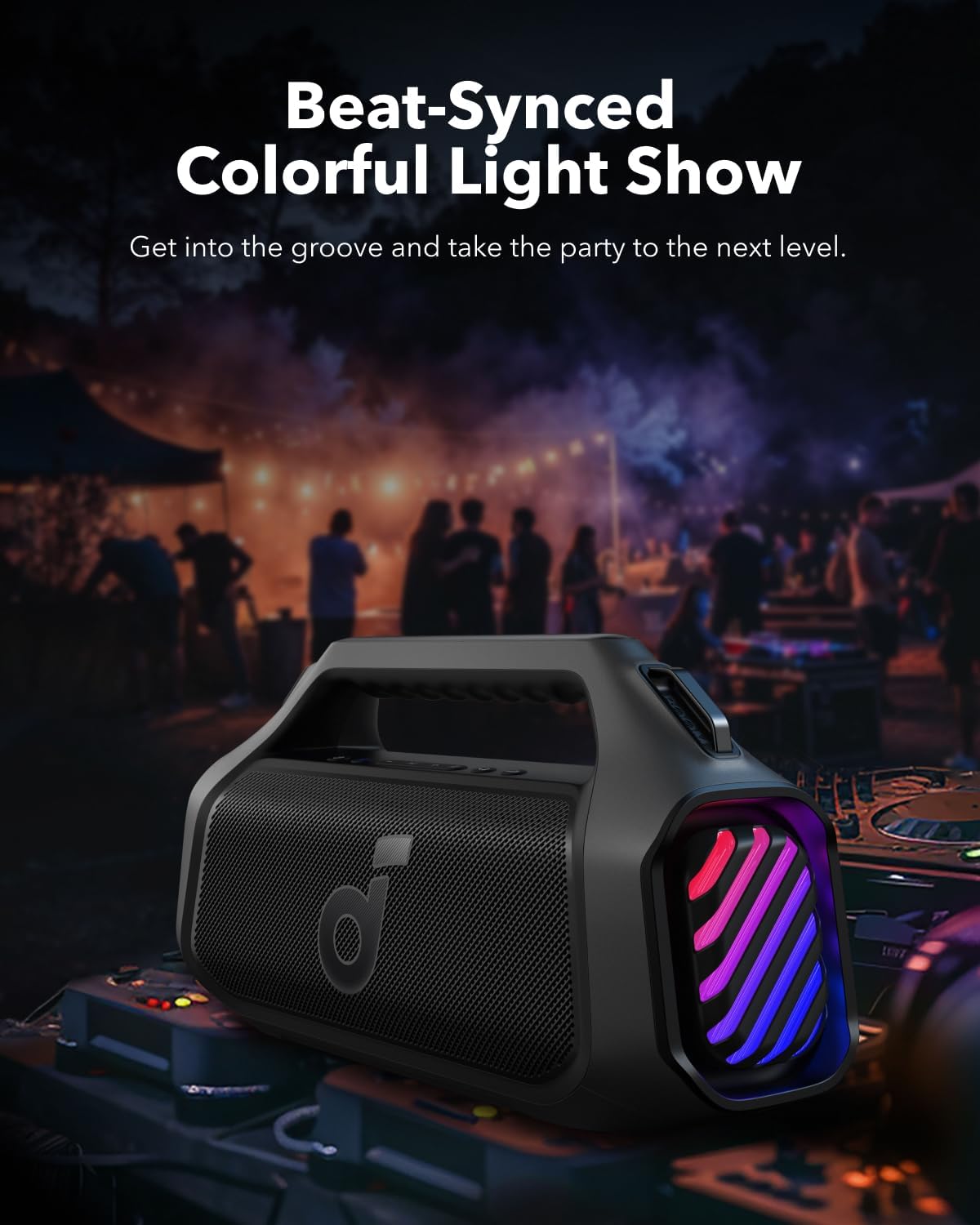 Boom 2 Plus Portable Speaker By Anker, 140W, 2+2 Channel, BassUp 2.0, 20H Playtime, Fast Charge, IPX7 Waterproof, RGB