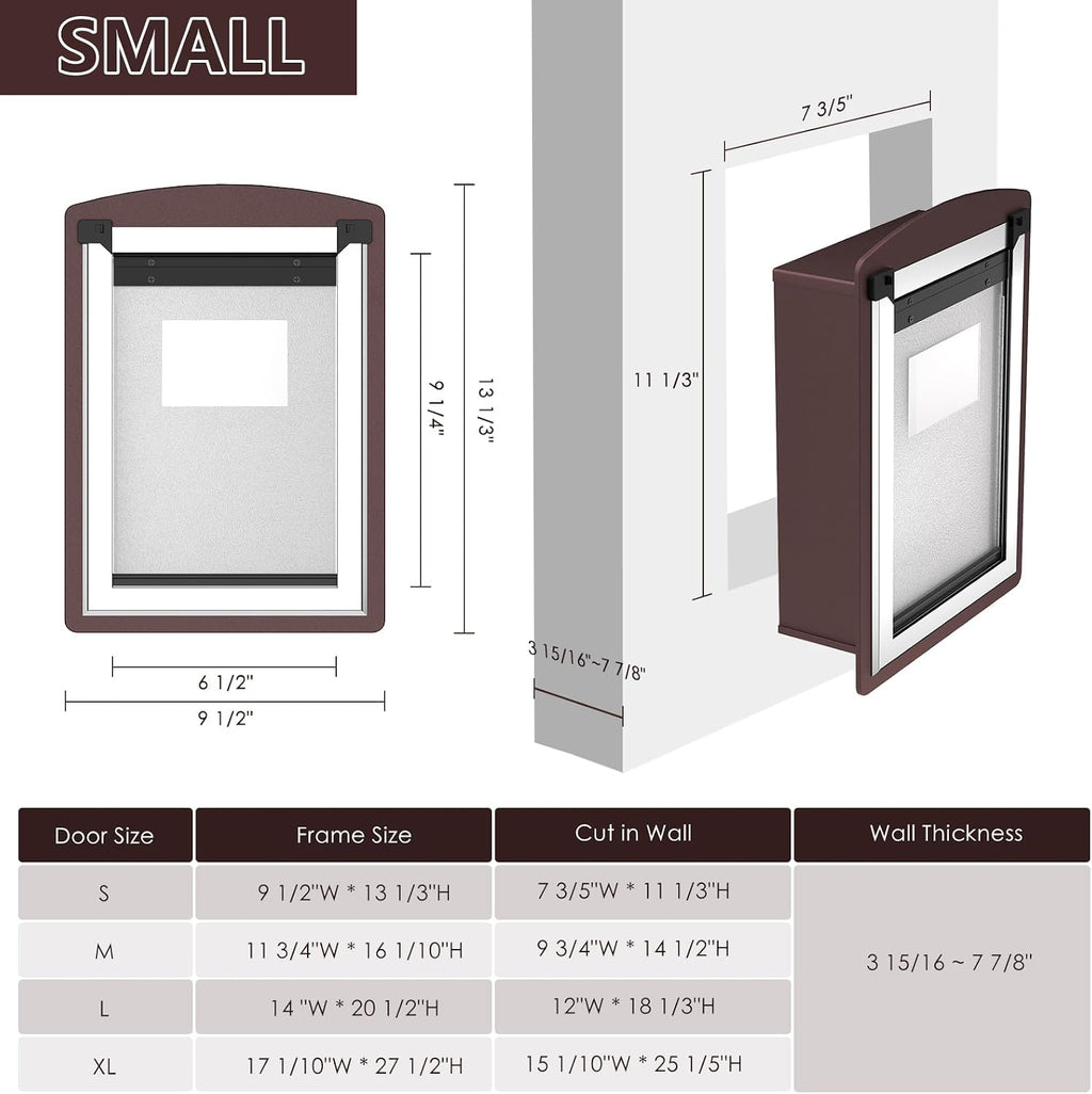 Cat Door for Wall,Steel Frame,Interior and Exterior Wall,Small