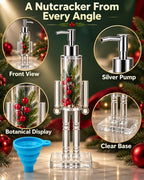 Nutcracker Soap Dispenser Clear Christmas Pump Bottle with Funnel Berries