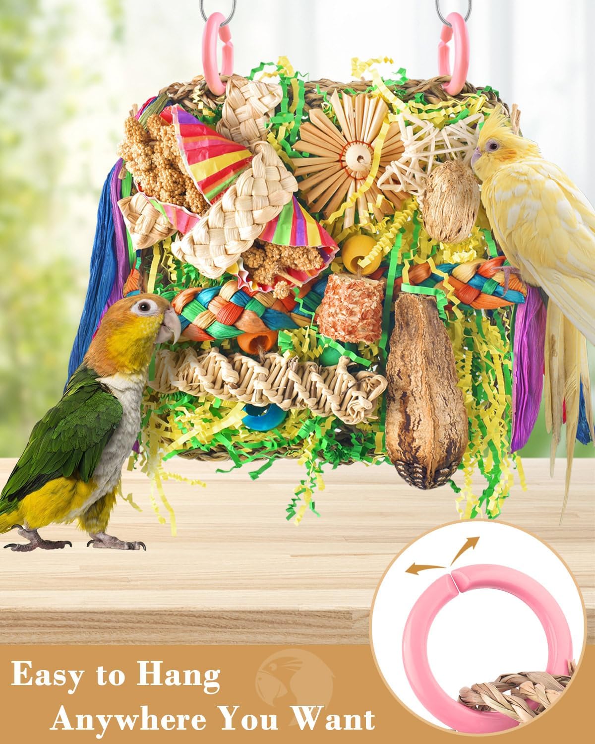 Bird Toys, Parrot Toys Foraging Swing Mat Parrot Cage Hanging Toys Birds Grass Mat Climbing Wall with Seagrass, Birds