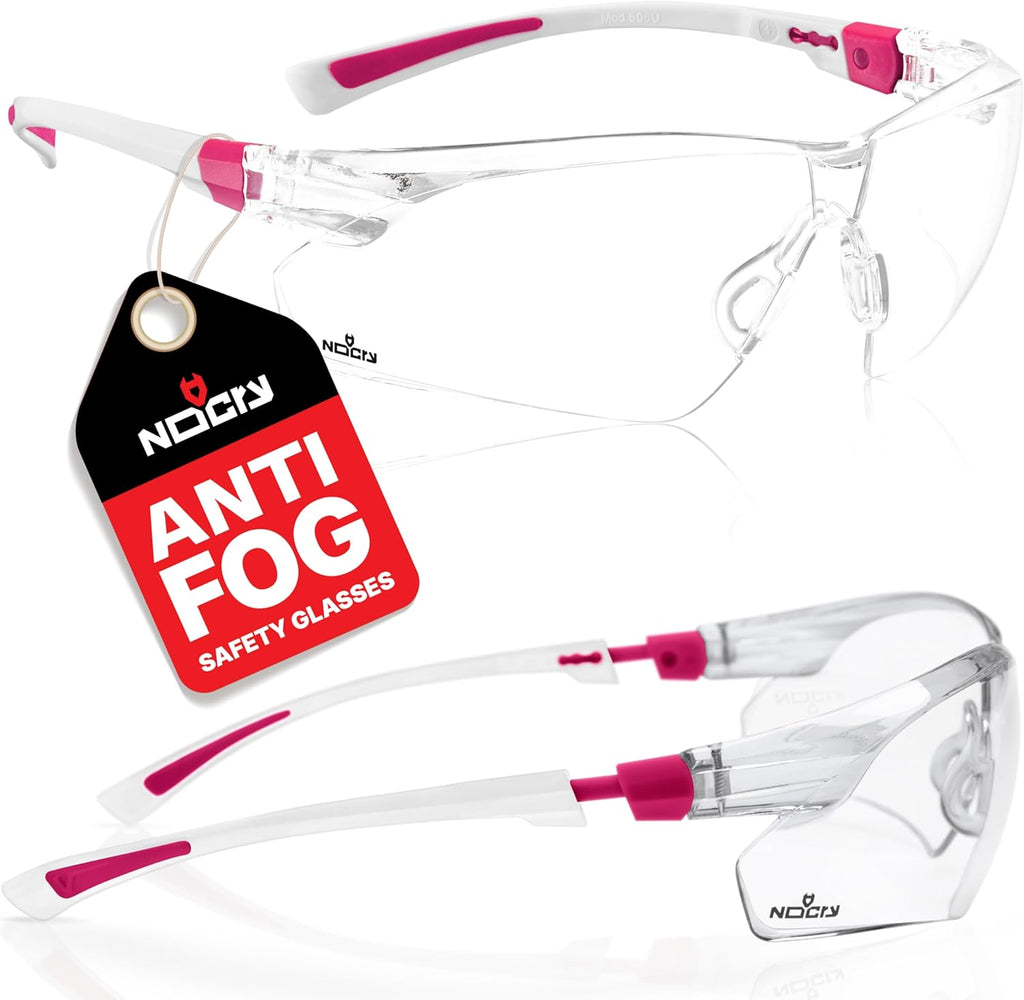 Clear Safety Glasses for Women with Adjustable Frames — Anti Fog Safety Glasses with 100% UV Protection & Scratch