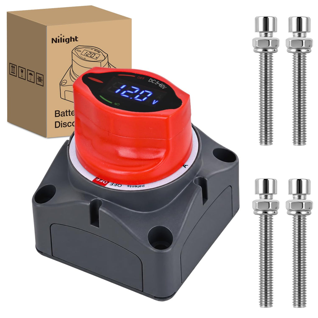 Nilight 250A Battery Disconnect Switch 12V-48V with LED Voltage Display