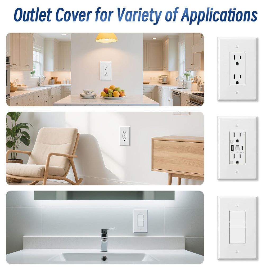 6 Pack Jumbo Decorator Wall Plate Covers 1-Gang Oversize Outlet Cover Plate