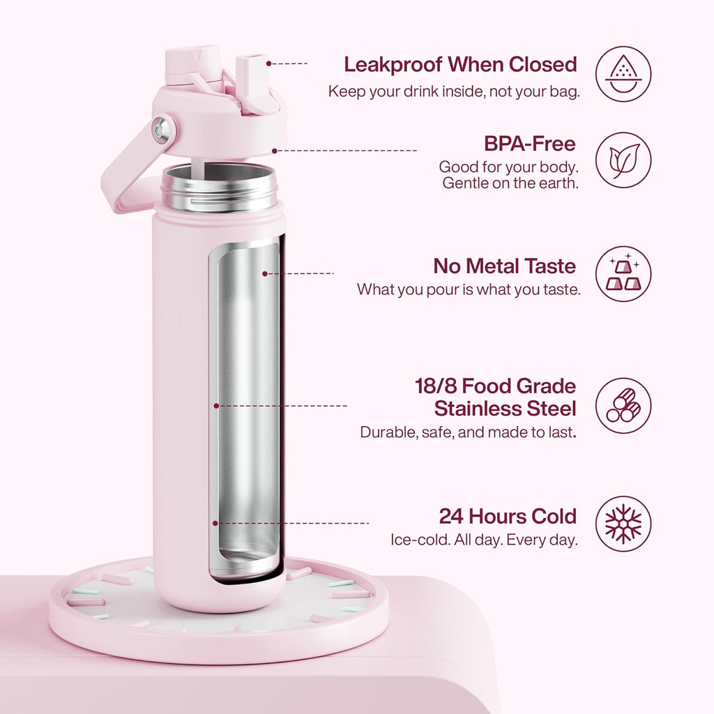 Insulated Water Bottle with Straw Stainless Steel Water Bottle, Leak-Proof, BPA-Free, Double Wall Vacuum Keeps Cold