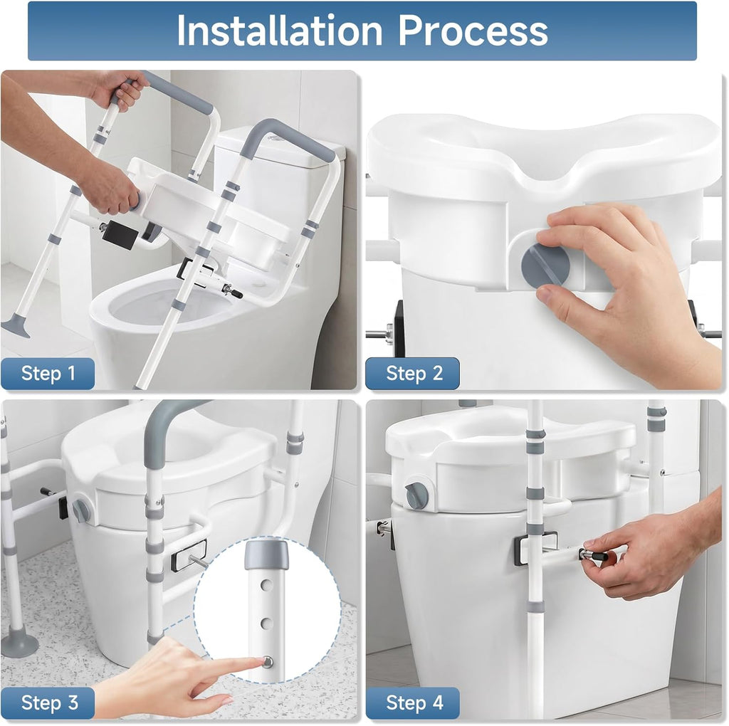 Raised Toilet Seat with Handles, Elevated Toilet Seat Risers for Seniors with Adjustable Padded Arms, Toilet Seat