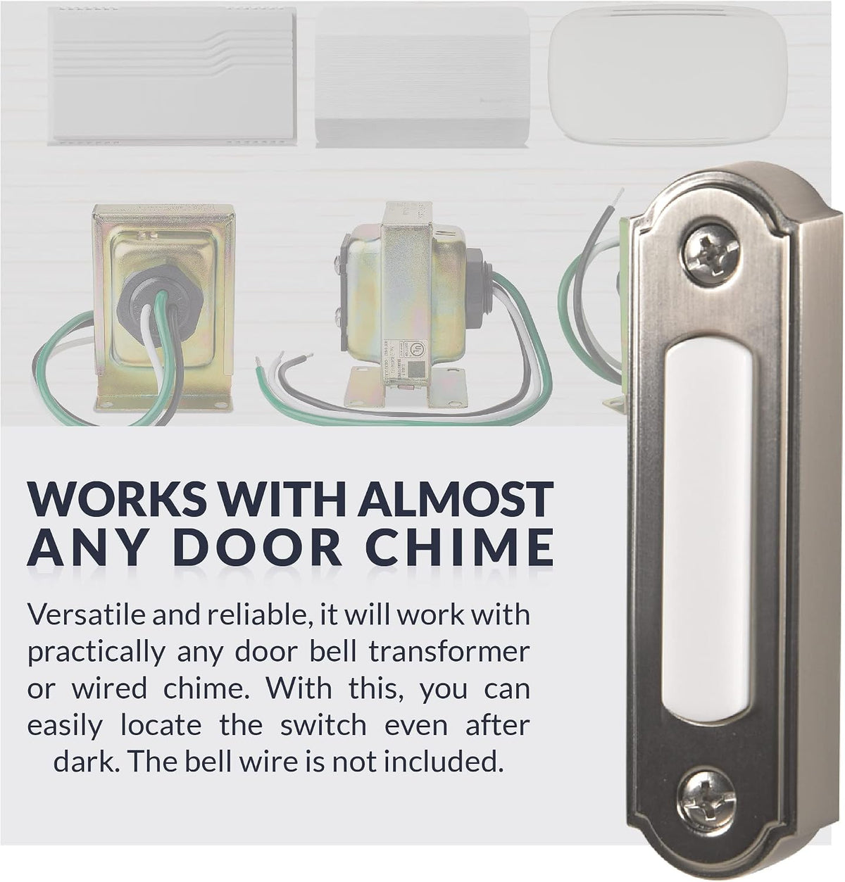 LED Lighted Metal Door Chime Push Button (Satin Nickel) | Surface Mount Lighted Door Bell Button | Replacement Wired