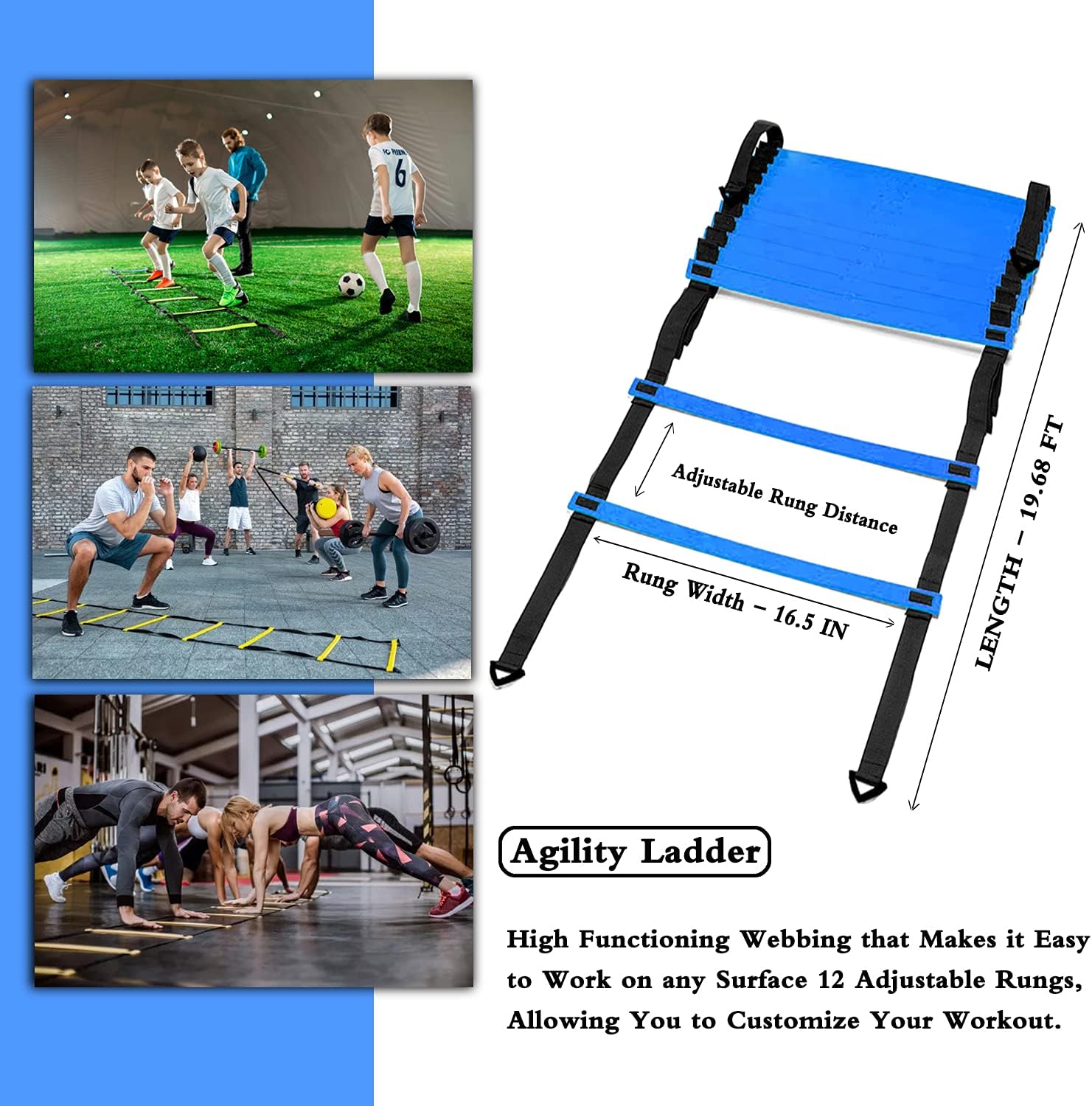 Speed Agility Training Set, Includes 1 Agility Ladder, 4 Steel Stakes, 1 Sports Headband,1 Jump Rope, 10 Disc Cones