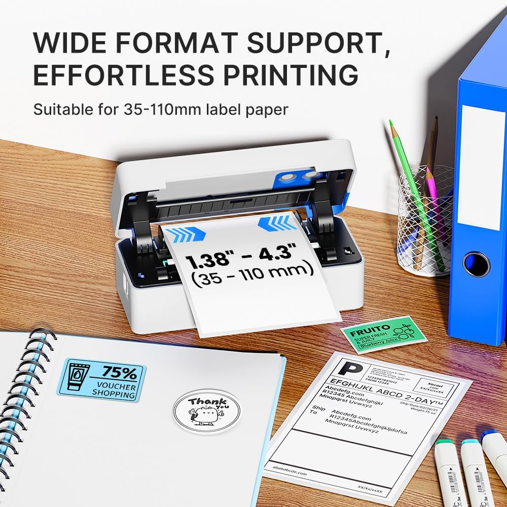 Bluetooth Thermal Shipping Label Printer for Small Business, White | Wireless Portable Mailing Shipping Printer for