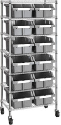 7-Tier NSF 12-Bin Steel Wire Shelving Rack, 25"W x 14"D x 56"H, Gray