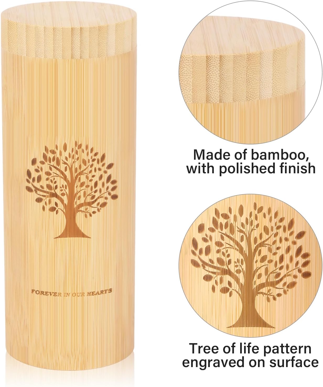 Medium Urn for Human Ashes Keepsake with Screw On Lid,Bamboo Cremation Urn for Adult Female Male Women,Scattering