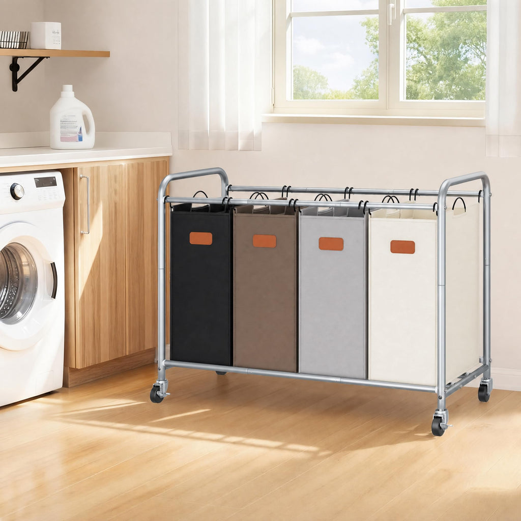 Laundry Sorter 4 Section, 47.5 Gal Laundry Cart with Wheels