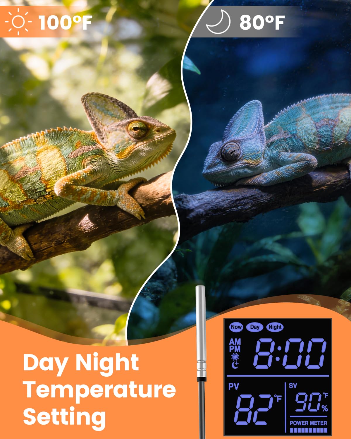 450W Reptile Thermostat Controller - PID Dimming Thermostat Control with Day/Night Timer for Reptile Heat Lamps
