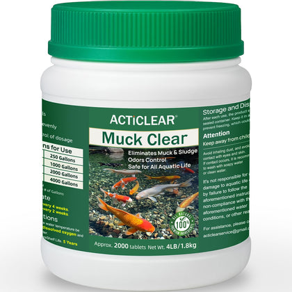 Muck Clear – Natural Pond Sludge Treatment, 4 LB for Ponds, Fountains & Bird Baths, Beneficial Bacteria & Enzymes