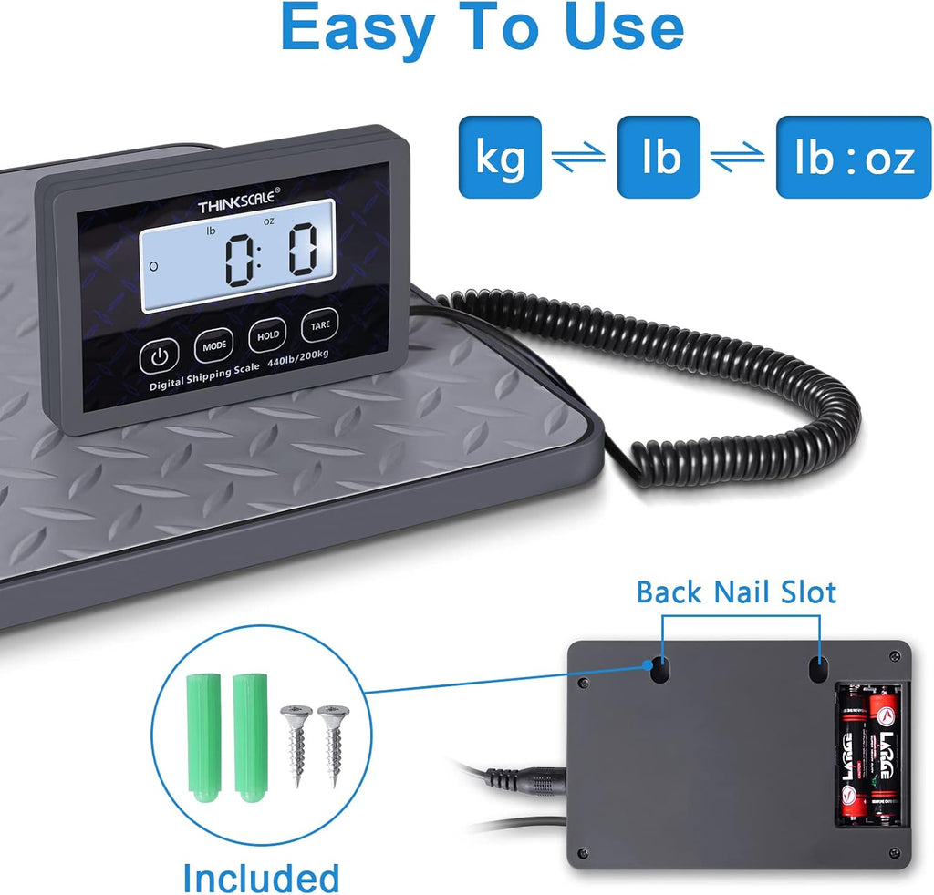 Shipping Scale 440lb×1oz – Postal, Luggage, Warehouse, Home | High-Precision 1oz Resolution, Hold/Tare, Backlit LCD