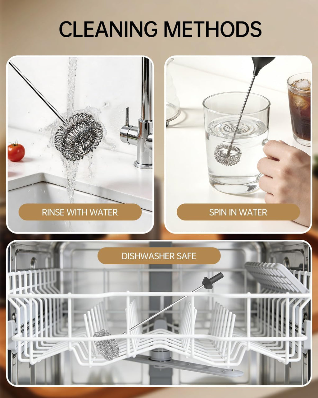 Rechargeable Milk Frother Handheld with Stand, Dual Spring Whisk Head Electric Coffee Frother Foam Maker, Portable