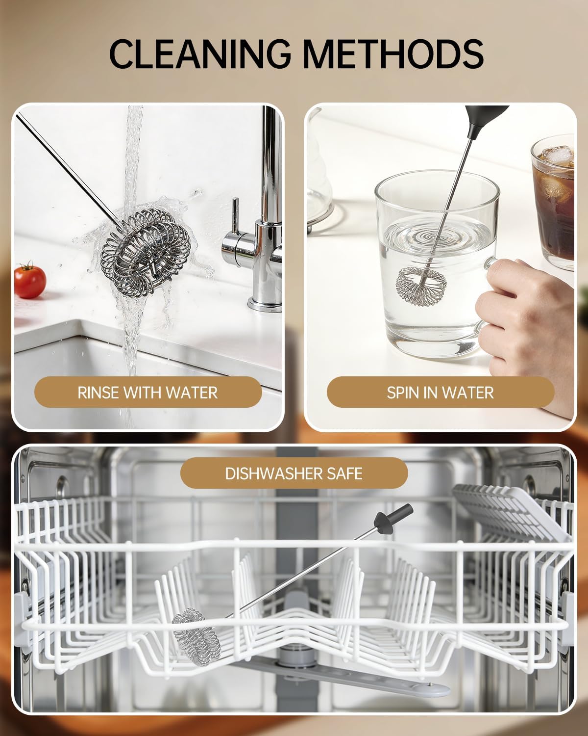 Rechargeable Milk Frother Handheld with Stand, Dual Spring Whisk Head Electric Coffee Frother Foam Maker, Portable