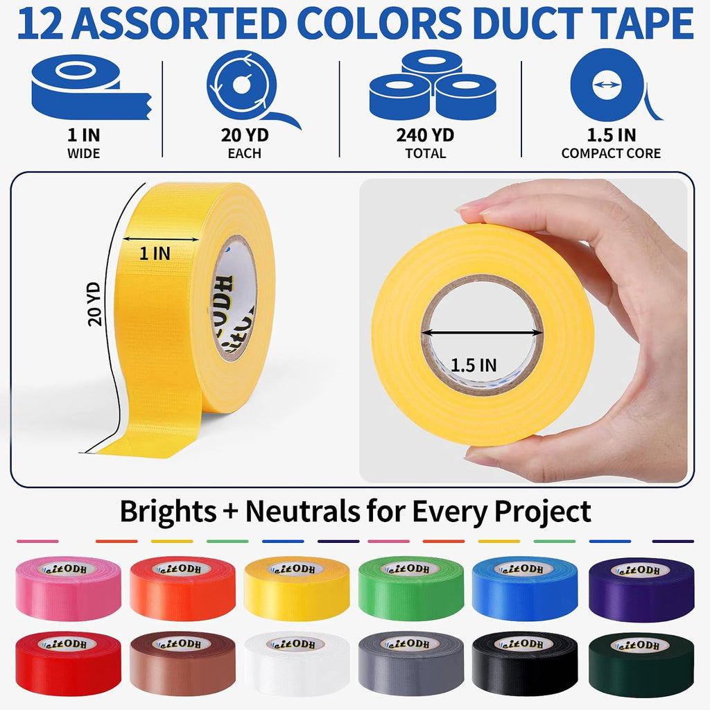 12 Pack 1 in x 20 yd Rainbow Colored Duct Tape