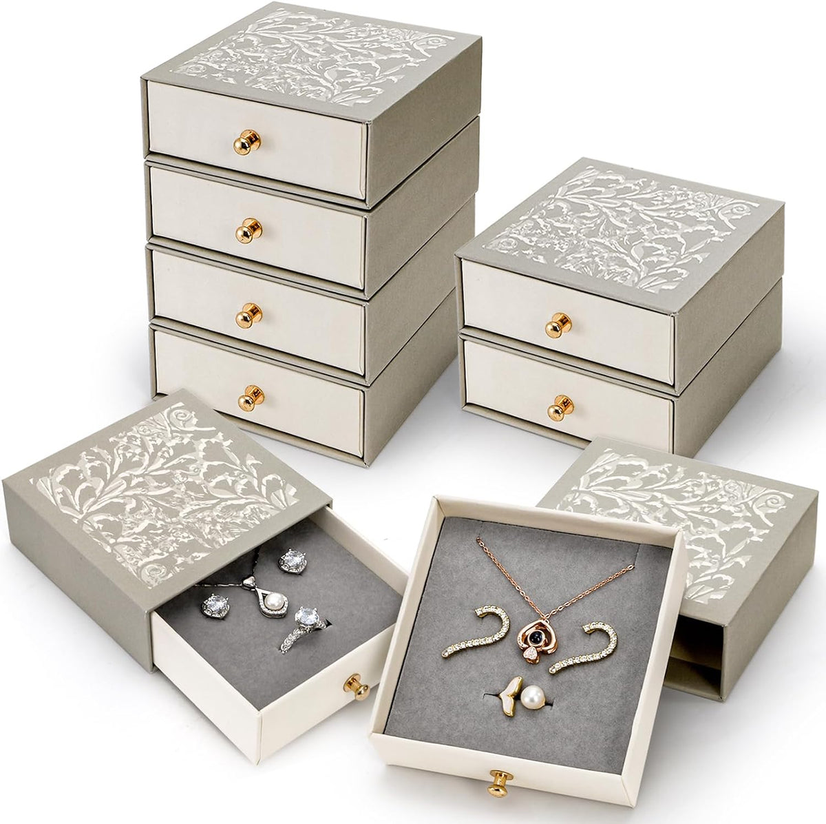 8 Pack Cardboard Jewelry Gift Boxes, 3.8x3.8x1.4 Inch, Gray