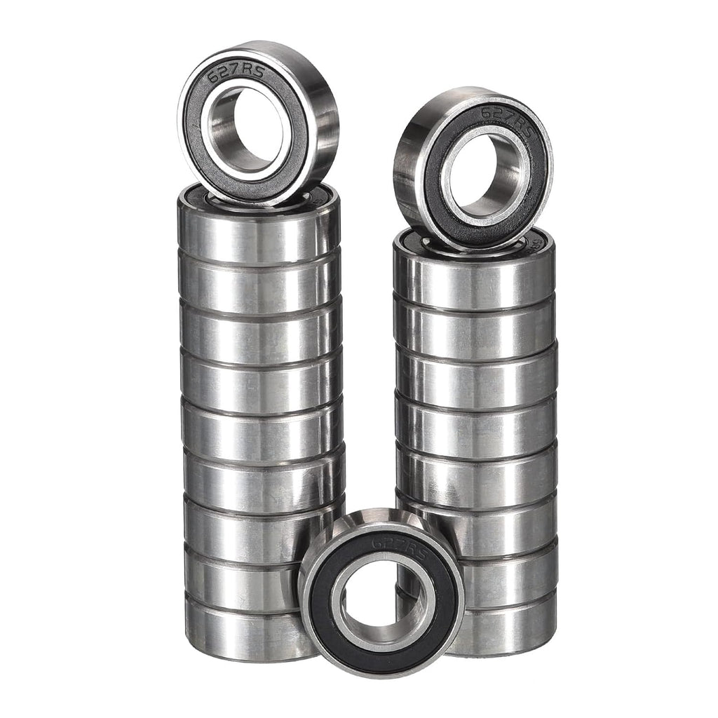 627-2RS Deep Groove Ball Bearings, ID 7mm x OD 22mm x Width 7mm Miniature Bearings, Double Rubber Sealed Ball Bearing Pre-Lubricated Chrome Steel Z2 Lever 20pcs