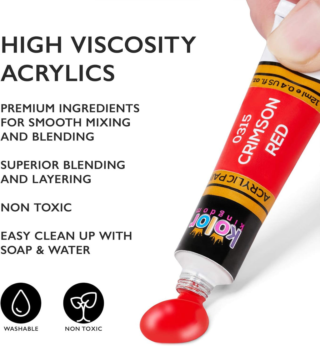 Acrylic Paint Set Canvas Art Paints 24 Colors Perfect Paint Finish (0.41oz,12 ml) With 3 Brushes - Painting Canvas